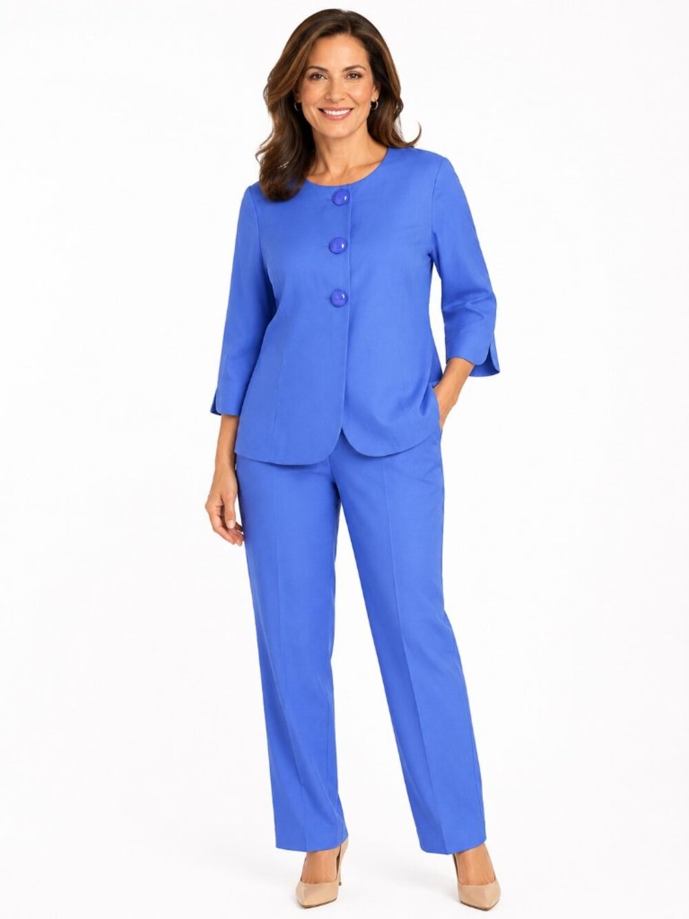 Bob Mackie Wearable Art Womens M Periwinkle Blue 2Pc Pant Suit Set Jacket